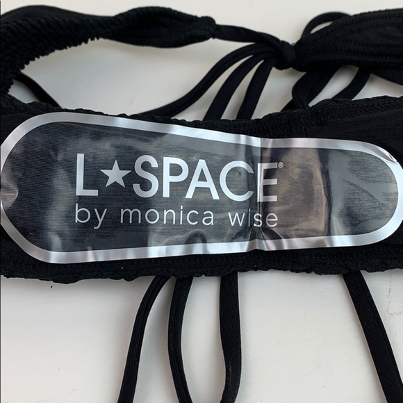 NWT L*space crinkle stretch black Lily string bikini bottoms, adjustable. - Picture 6 of 8